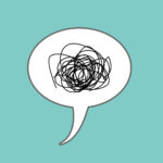 Speech bubble with squiggly, tangled line representing wordiness